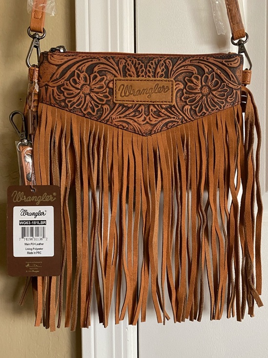 Wrangler Handbags - NWT Wrangler Tooled Floral Fringe Convertible Crossbody Wristlet Bag